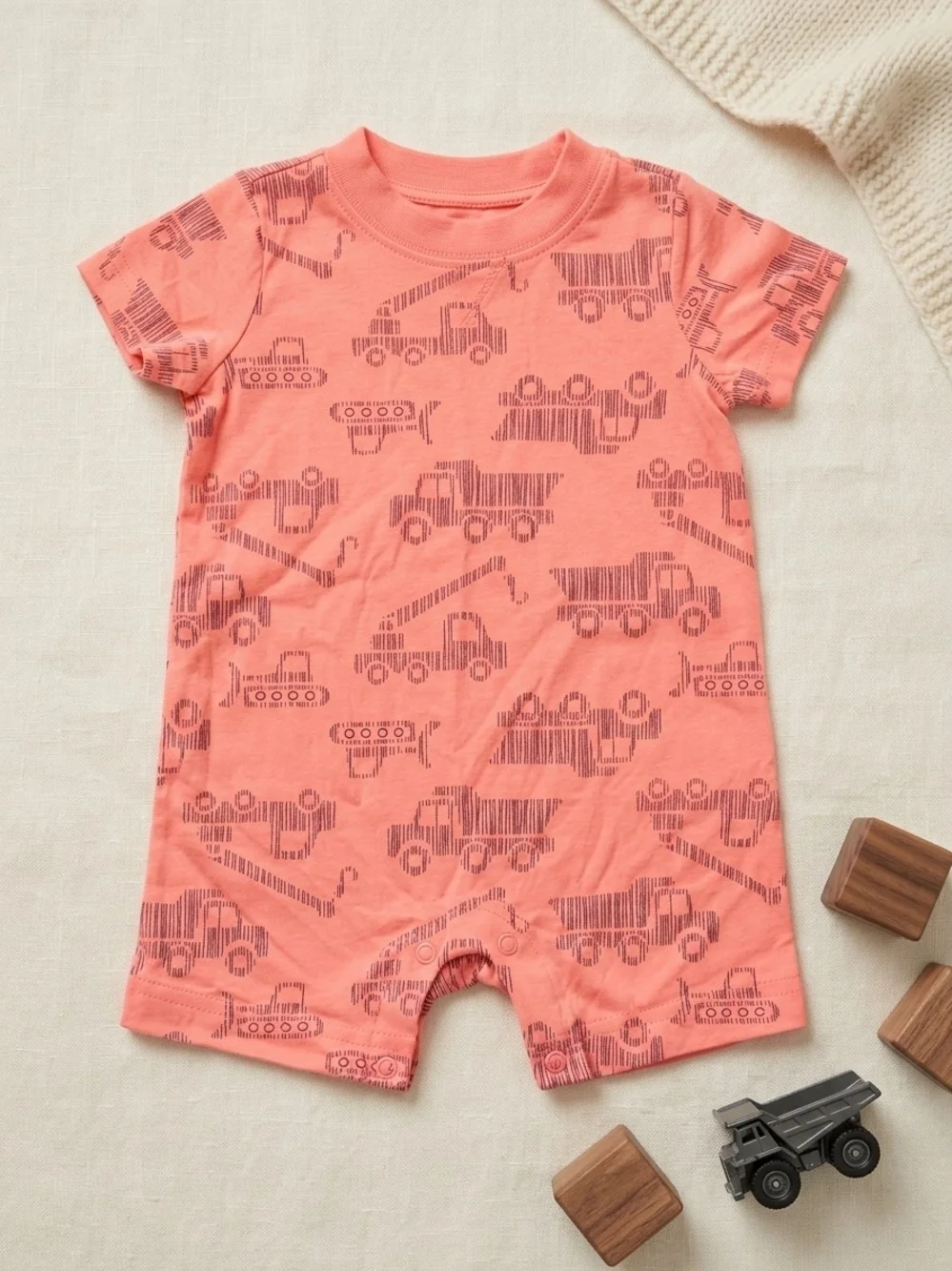 Carter's Coral Short-Sleeve Truck Romper